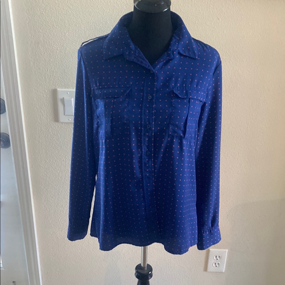 Banana Republic Blue Button-Up Shirt with Red Dots